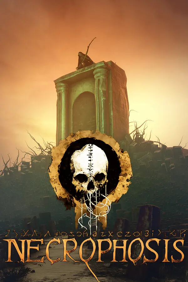 Necrophosis cover: a bone shrine under a burning sky